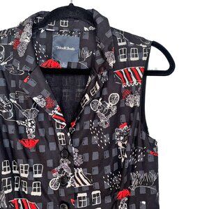 ModCloth 100% Cotton Black, Red & White Bicycle Print Shirt Dress - Size L
